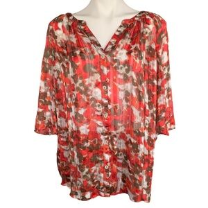 Maggie Barnes Multicolored Floral Sheer Button Down Blouse Sz 2X